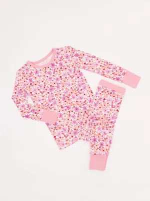The Sleepy Sloth Blushing Blooms Pink Floral Print Two Piece Jammies Pajamas