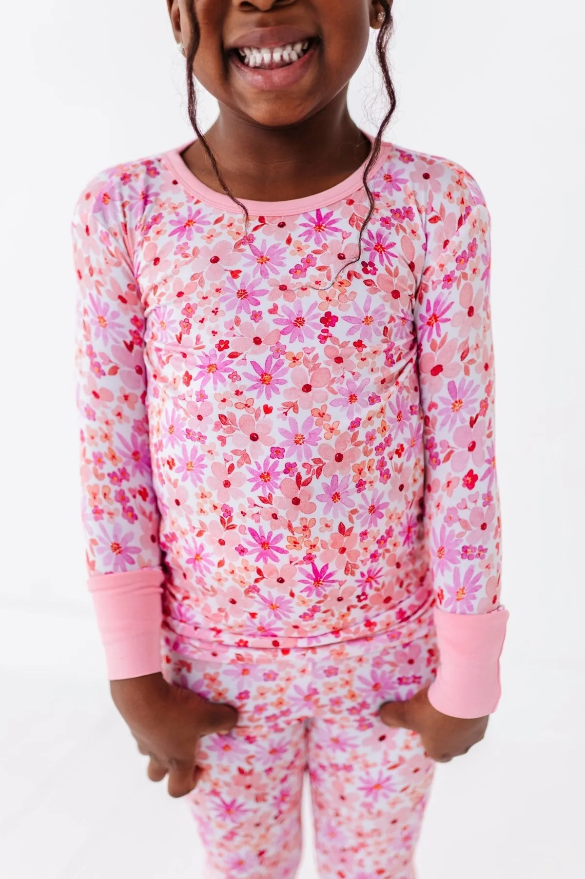The Sleepy Sloth Blushing Blooms Pink Floral Print Two Piece Jammies Pajamas