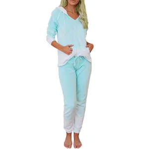 Tie Dye Print Hooded Pajamas Two Piece Sets Long Sleeve