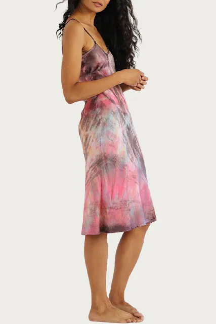 TIE-DYED SILK CHARMEUSE SLIP DRESS