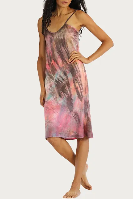 TIE-DYED SILK CHARMEUSE SLIP DRESS