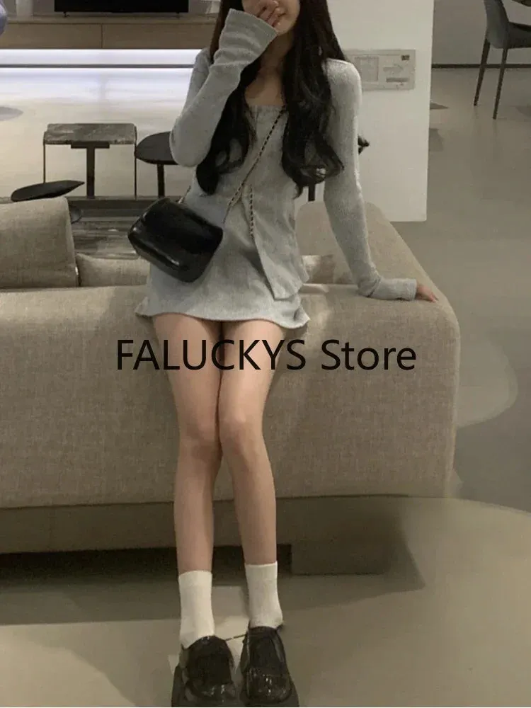 Two-Piece Set Casual Long Sleeve Blouse & Mini Skirts