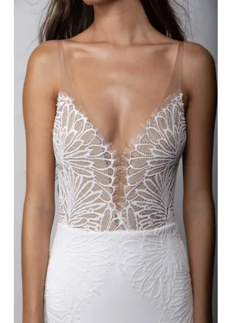 V Neck Open Back Soft Italian satin Bridal Gowns