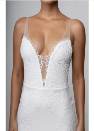 V Neck Open Back Soft Italian satin Bridal Gowns