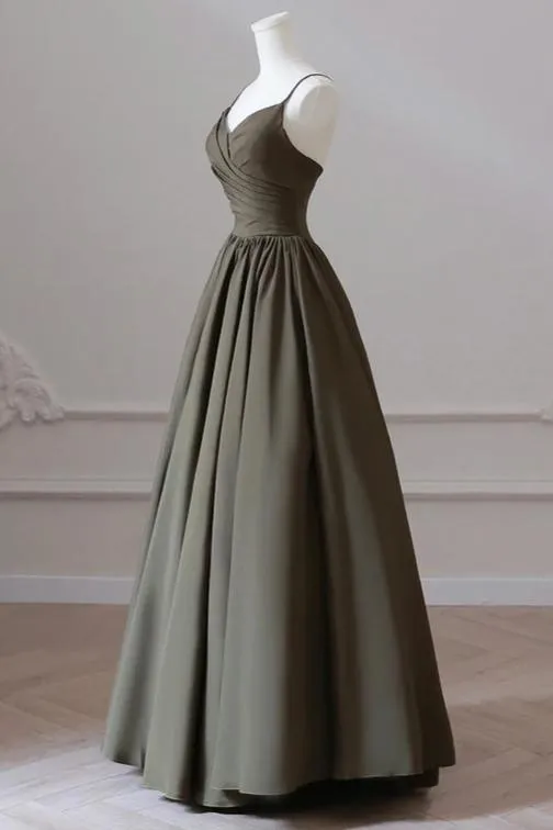V-neck Spaghetti Strap Floor Length Prom Dresses A-Line Backless Evening Party Dresses