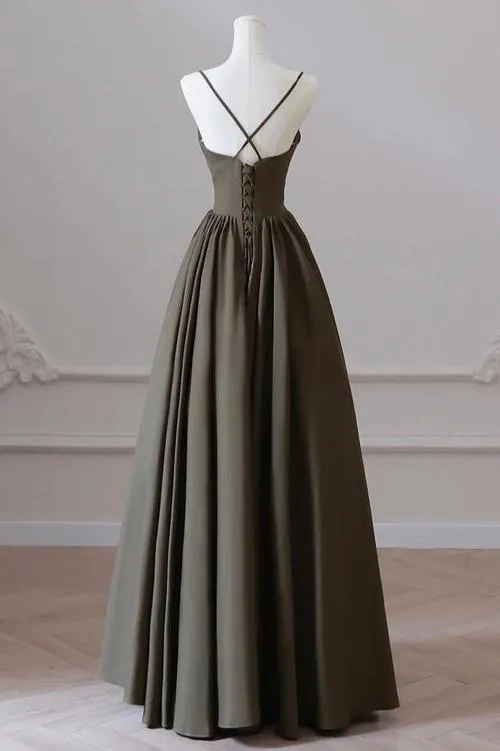 V-neck Spaghetti Strap Floor Length Prom Dresses A-Line Backless Evening Party Dresses