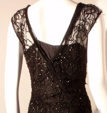 VINTAGE Circa 1930s 2 pc Black Sequin Gown with Silk Slip Dress