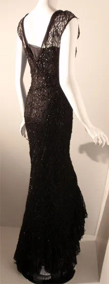 VINTAGE Circa 1930s 2 pc Black Sequin Gown with Silk Slip Dress