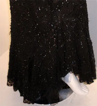VINTAGE Circa 1930s 2 pc Black Sequin Gown with Silk Slip Dress