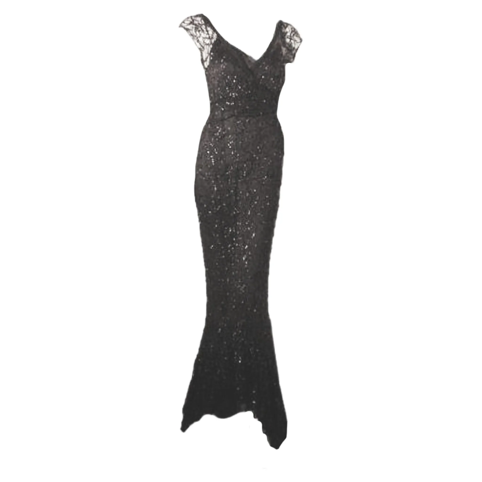 VINTAGE Circa 1930s 2 pc Black Sequin Gown with Silk Slip Dress