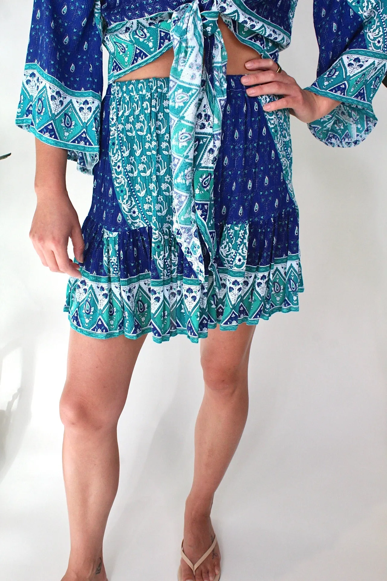 Walker & Wade Boho Mini Skirt Peacock