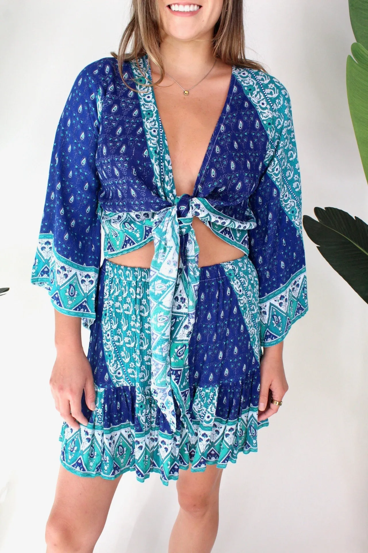 Walker & Wade Boho Mini Skirt Peacock