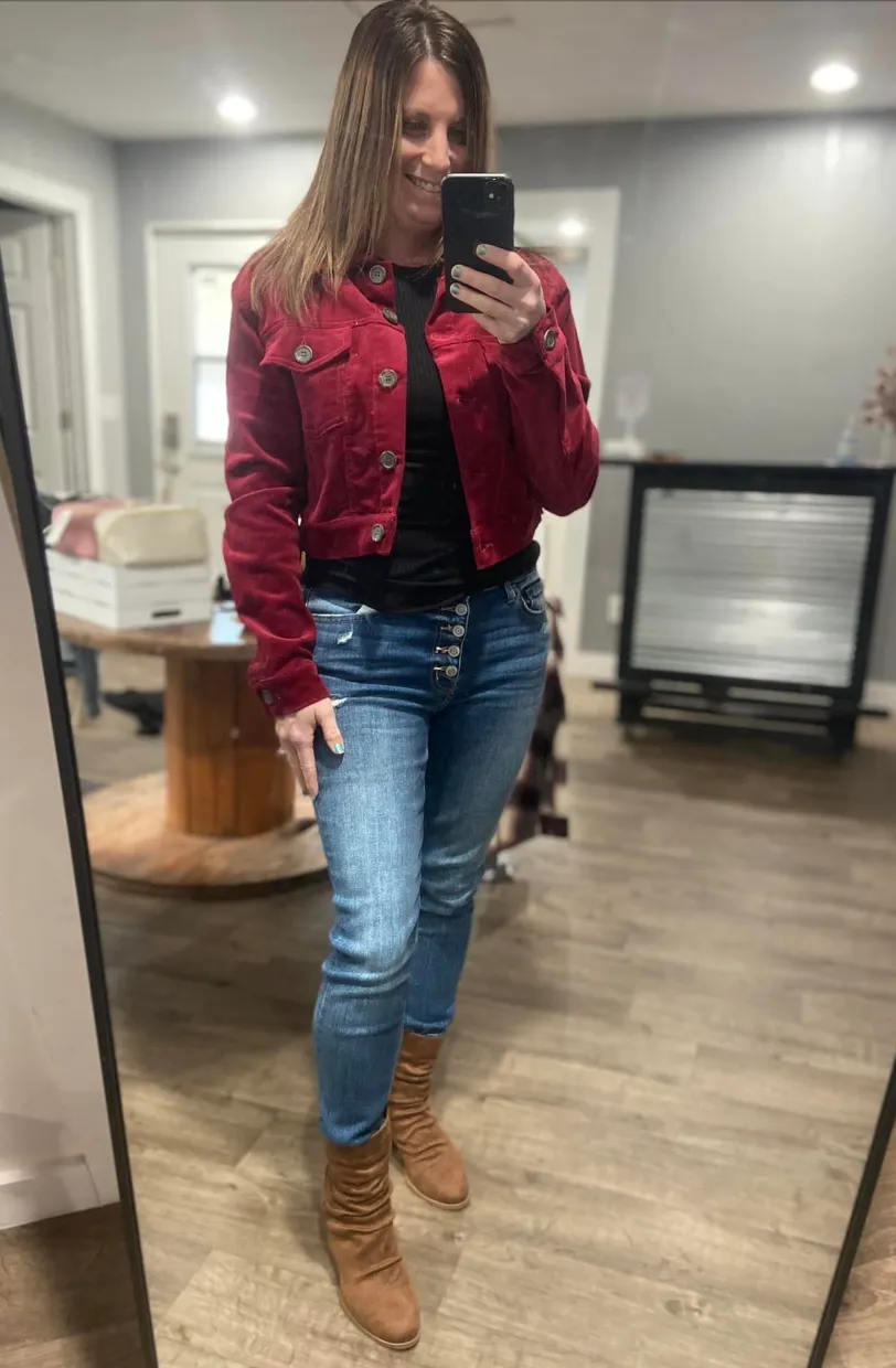 Wine and Dine Me Cropped Corduroy Jacket