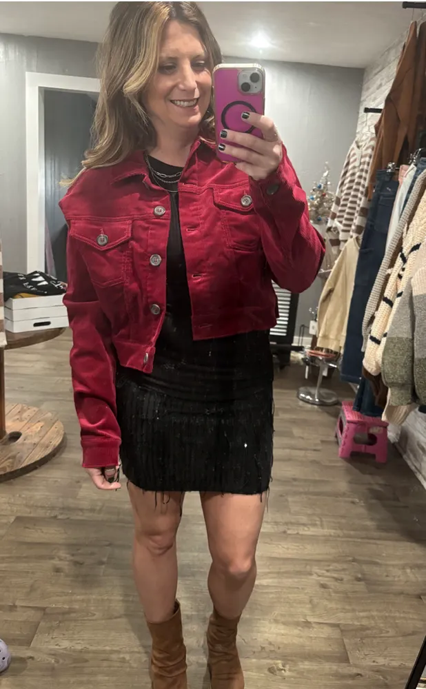 Wine and Dine Me Cropped Corduroy Jacket