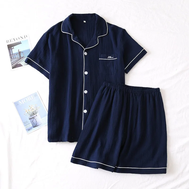Women's & Men's Couple's Cotton Short-Sleeve Shirt & Shorts Pajamas Set