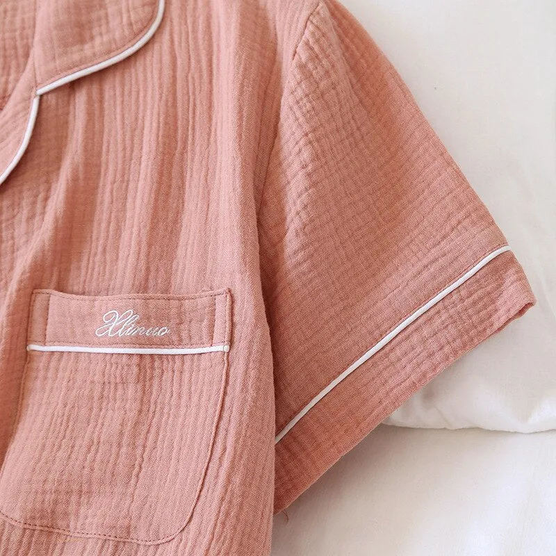 Women's & Men's Couple's Cotton Short-Sleeve Shirt & Shorts Pajamas Set