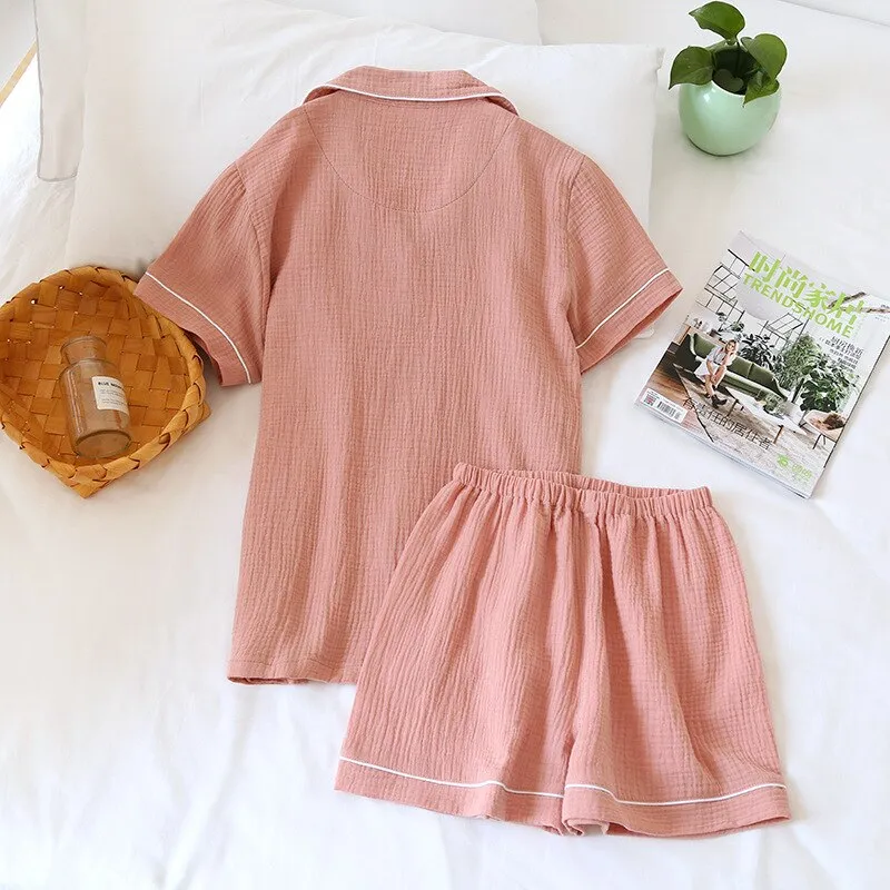 Women's & Men's Couple's Cotton Short-Sleeve Shirt & Shorts Pajamas Set