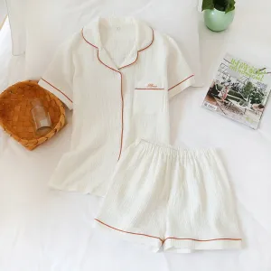 Women's & Men's Couple's Cotton Short-Sleeve Shirt & Shorts Pajamas Set