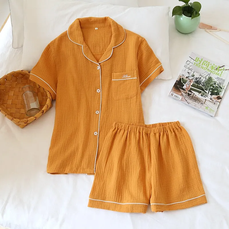 Women's & Men's Couple's Cotton Short-Sleeve Shirt & Shorts Pajamas Set