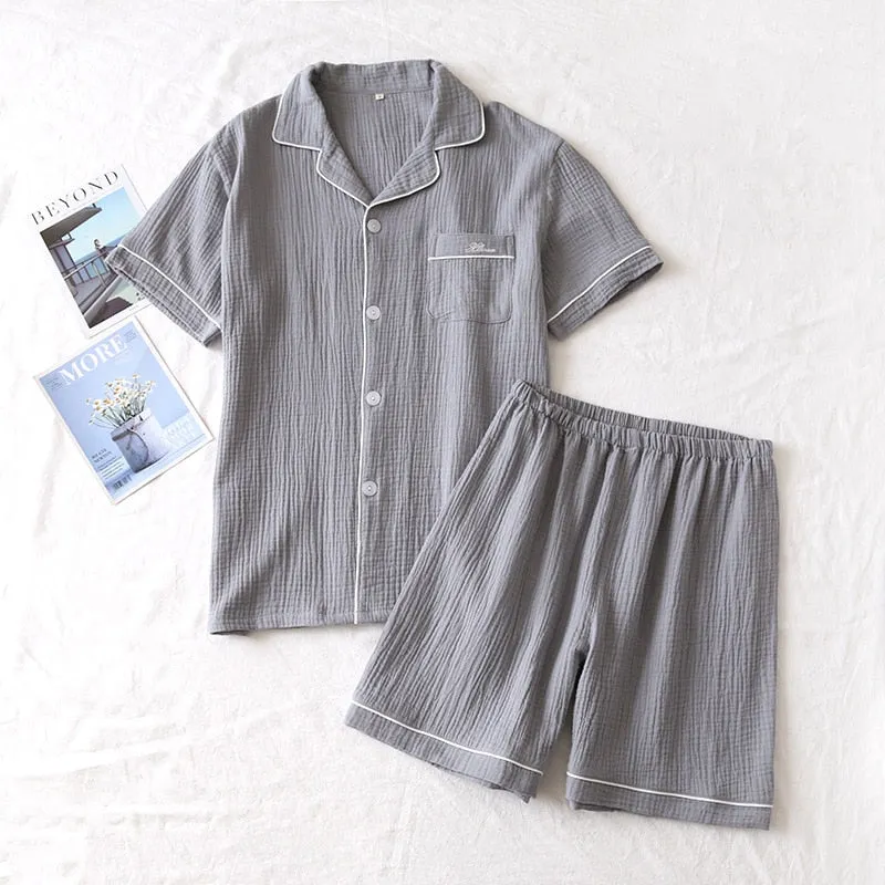 Women's & Men's Couple's Cotton Short-Sleeve Shirt & Shorts Pajamas Set
