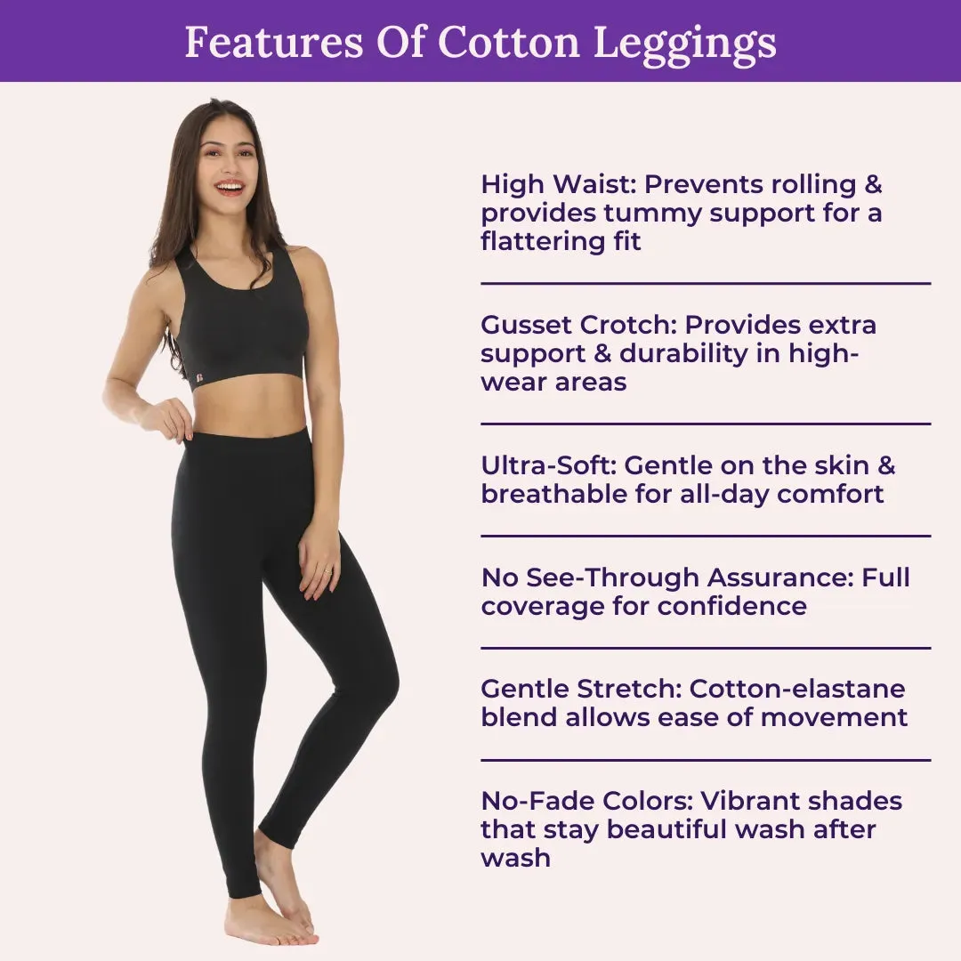 Women's Leggings | High Waist | Ankle Length | Cotton-Elastane Blend | Non-See-Through | Gusset Crotch Prevents Ripping