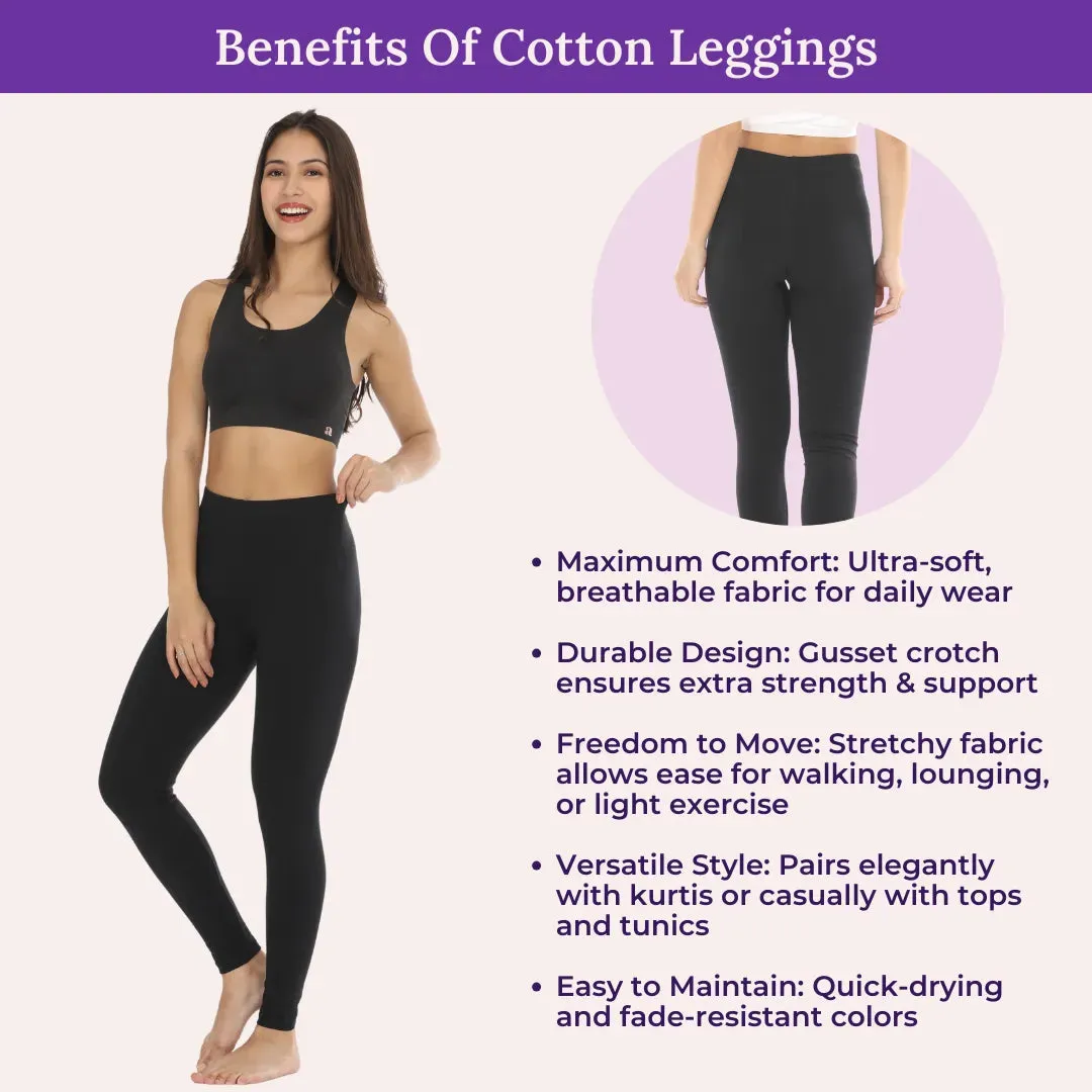 Women's Leggings | High Waist | Ankle Length | Cotton-Elastane Blend | Non-See-Through | Gusset Crotch Prevents Ripping