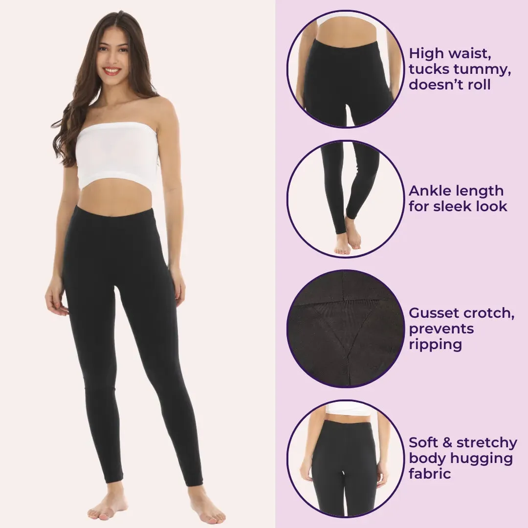 Women's Leggings | High Waist | Ankle Length | Cotton-Elastane Blend | Non-See-Through | Gusset Crotch Prevents Ripping