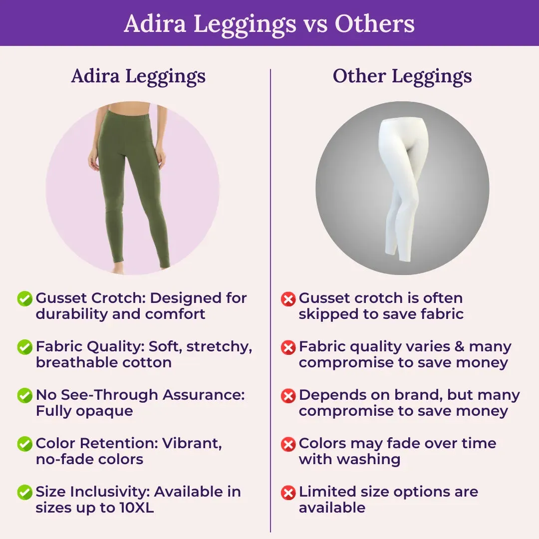 Women's Leggings | High Waist | Ankle Length | Gusset Crotch Prevents Ripping | Cotton-Elastane Blend | Non-See-Through