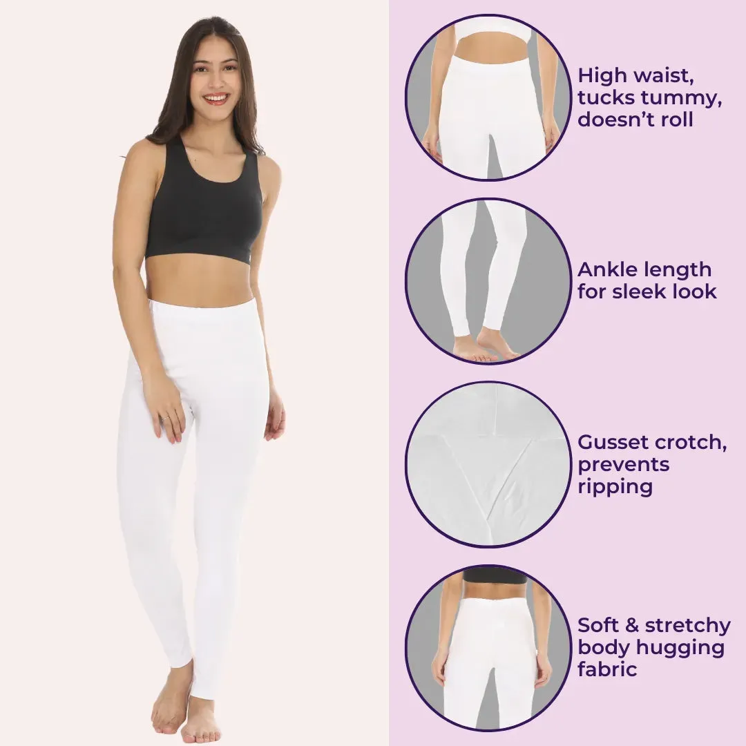 Women's Leggings | High Waist | Ankle Length | Gusset Crotch Prevents Ripping | Cotton-Elastane Blend | Non-See-Through