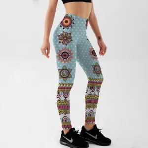 Women's Leggings Lake Blue Mandala Refreshing Workout Fitness Sportswear Yoga Pant