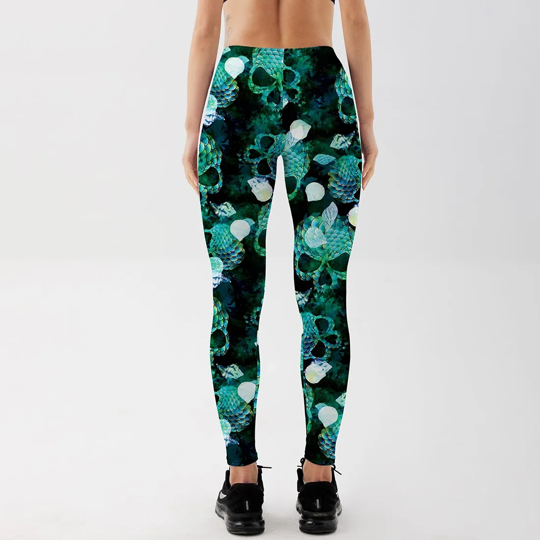 Women's Leggings Turquoise Skull Workout Fitness Pants