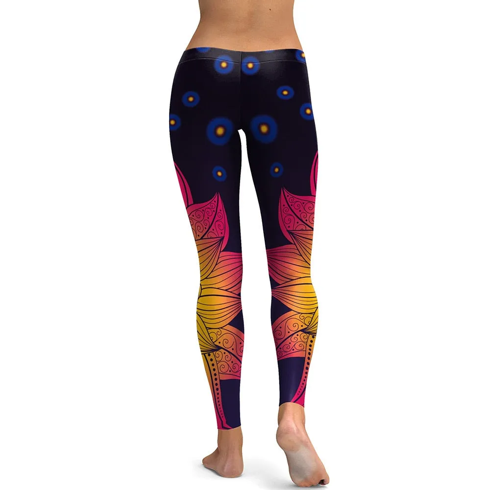 Womens Yoga Leggings - 3D Printed Lotus Flame