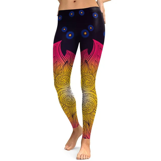 Womens Yoga Leggings - 3D Printed Lotus Flame