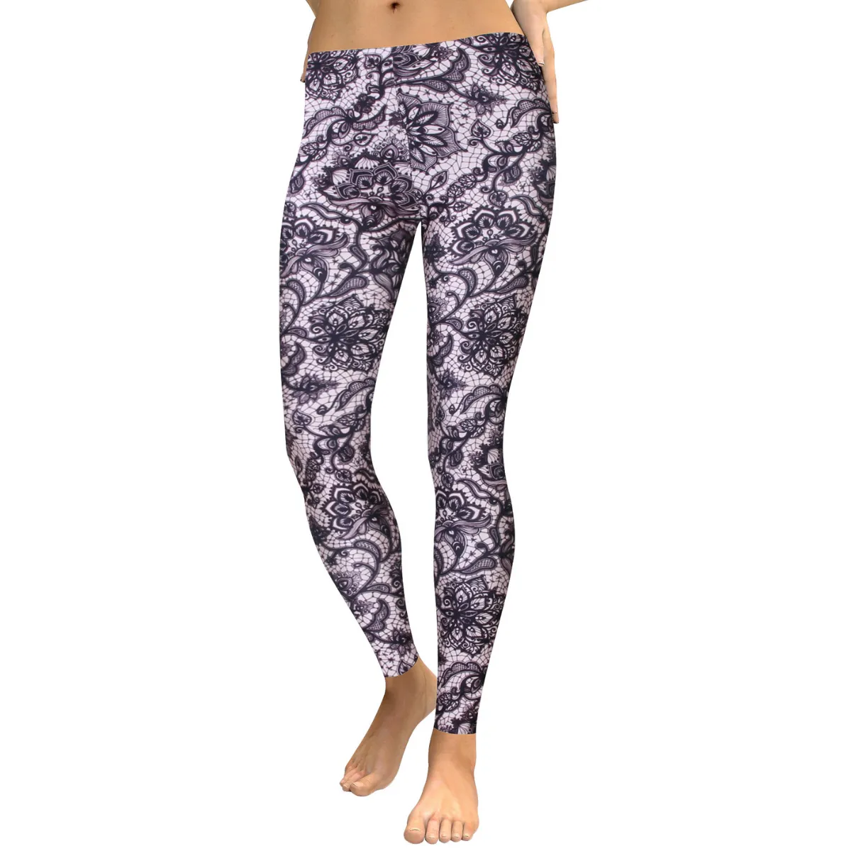Women's Yoga Leggings -Grey Lace