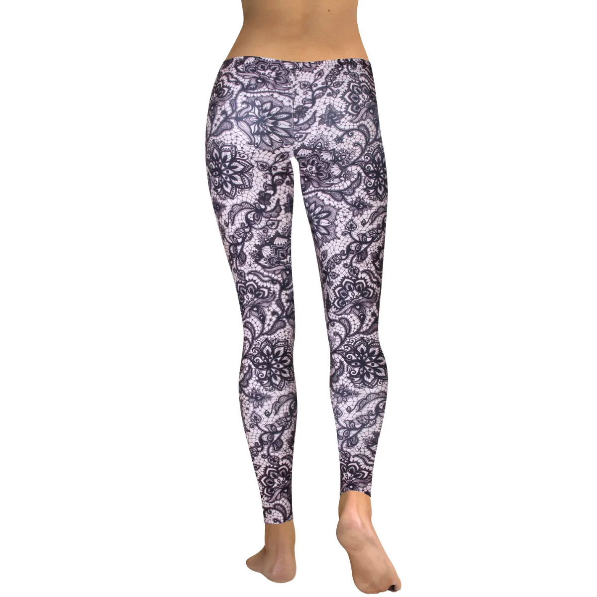 Women's Yoga Leggings -Grey Lace