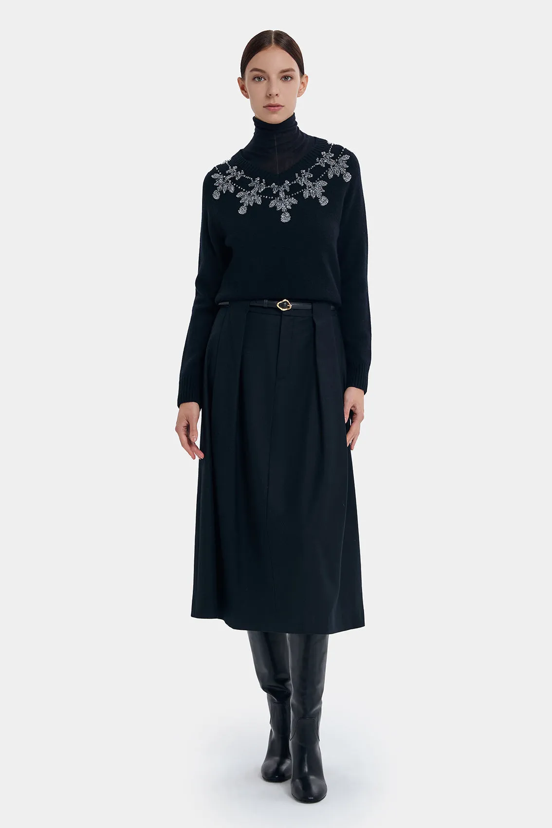 WOOL CASHMERE A-LINE SKIRT