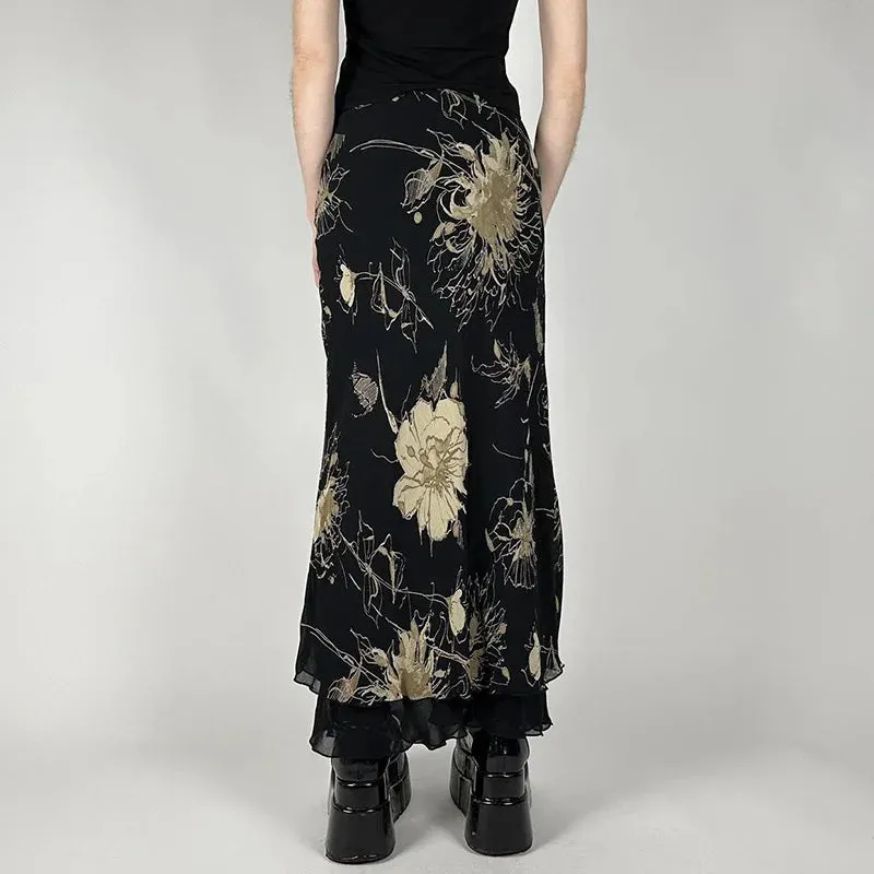 Y2K Aesthetic Floral Print Double Layer Mesh A-Line Fairy Skirt