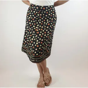 Yoshi Jones black A-line skirt with colourful dot print size S (best fits size 10)
