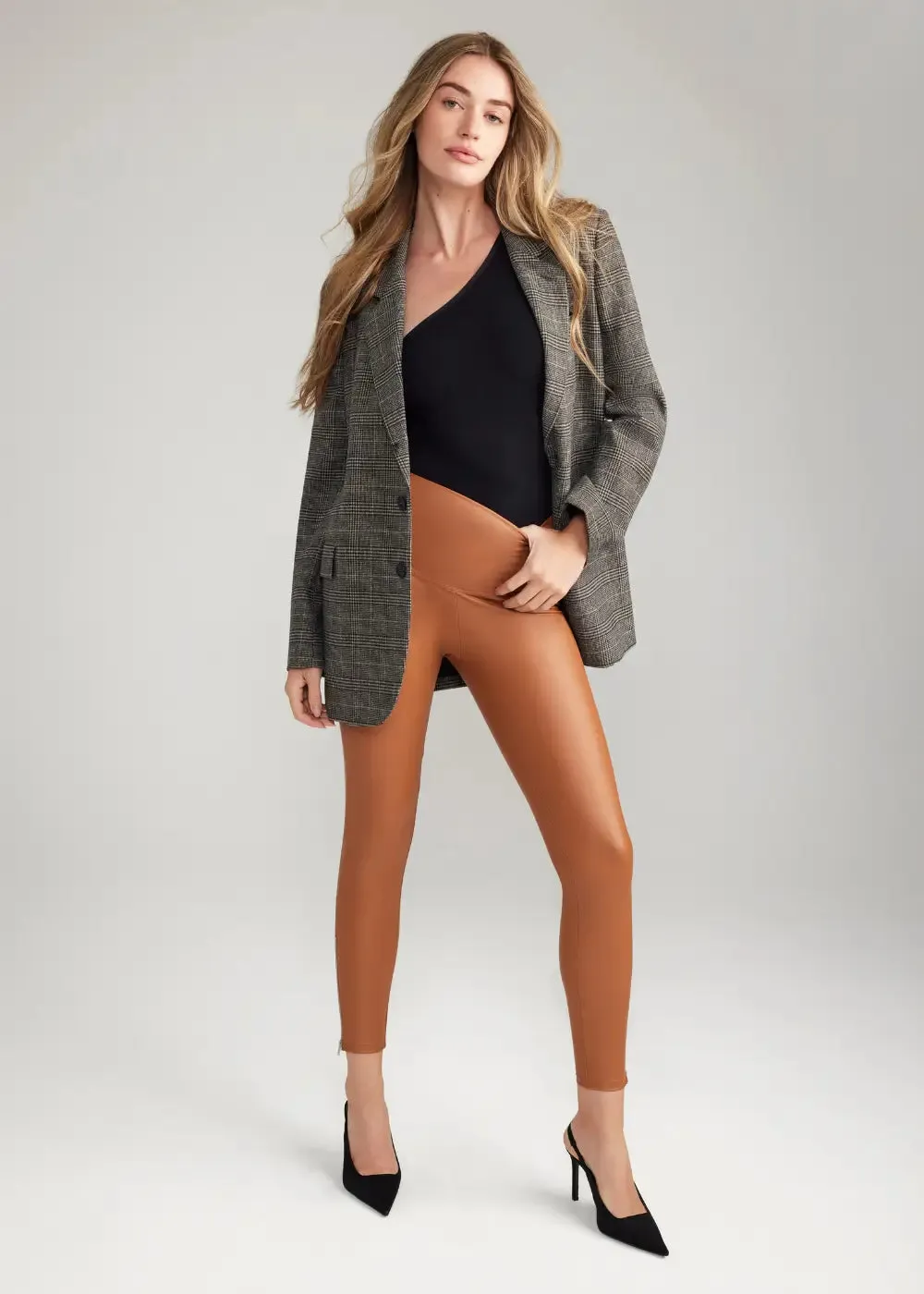 Yummie Zipper Faux Leather Leggings